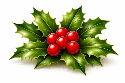 Festive Holly Leaves And Red Berries Illustration