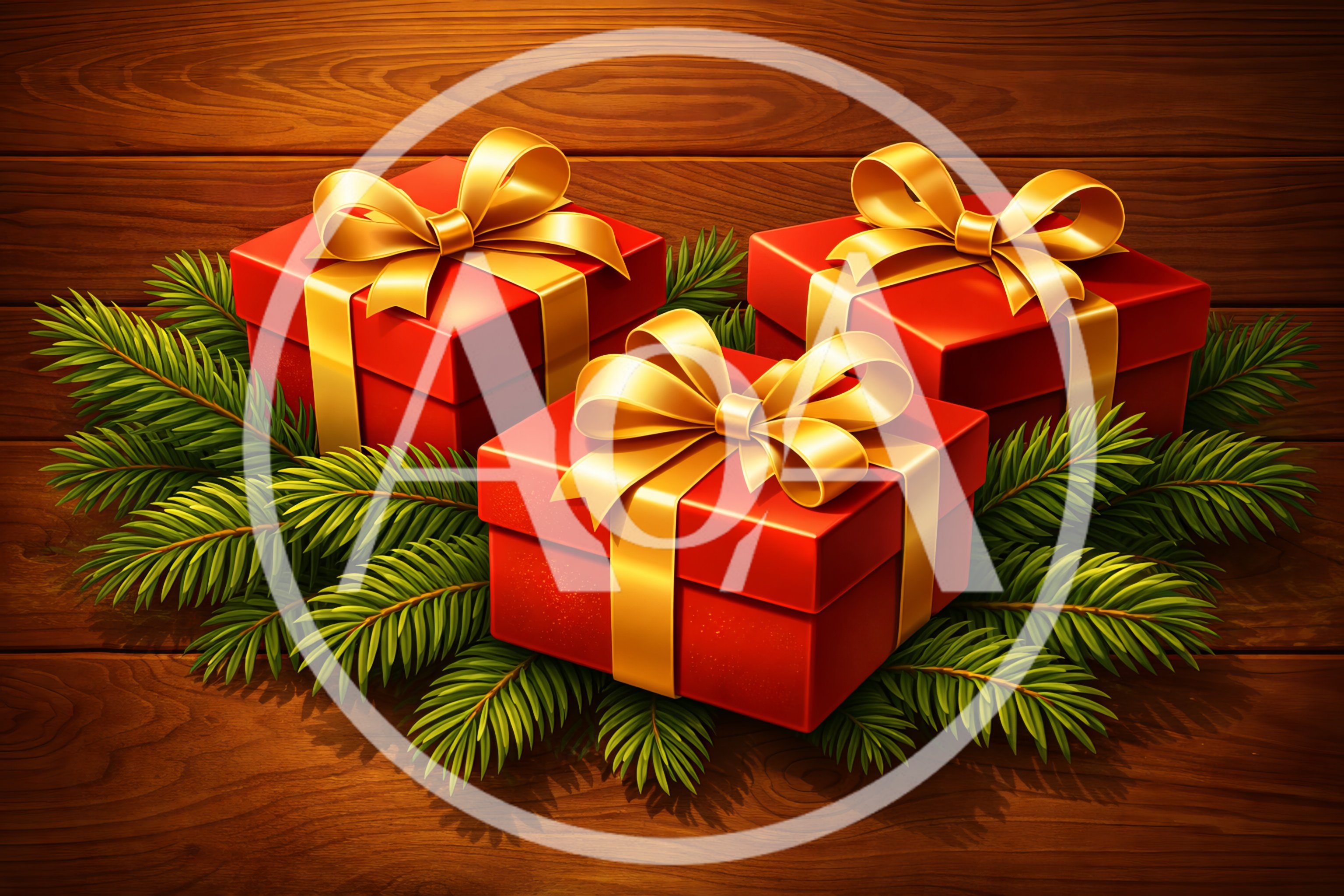 Three Red Christmas Gift Boxes With Gold Ribbons