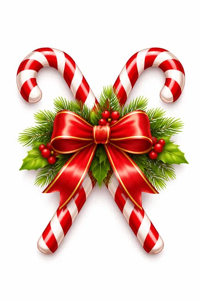 Crossed Candy Canes With Red Bow And Holly