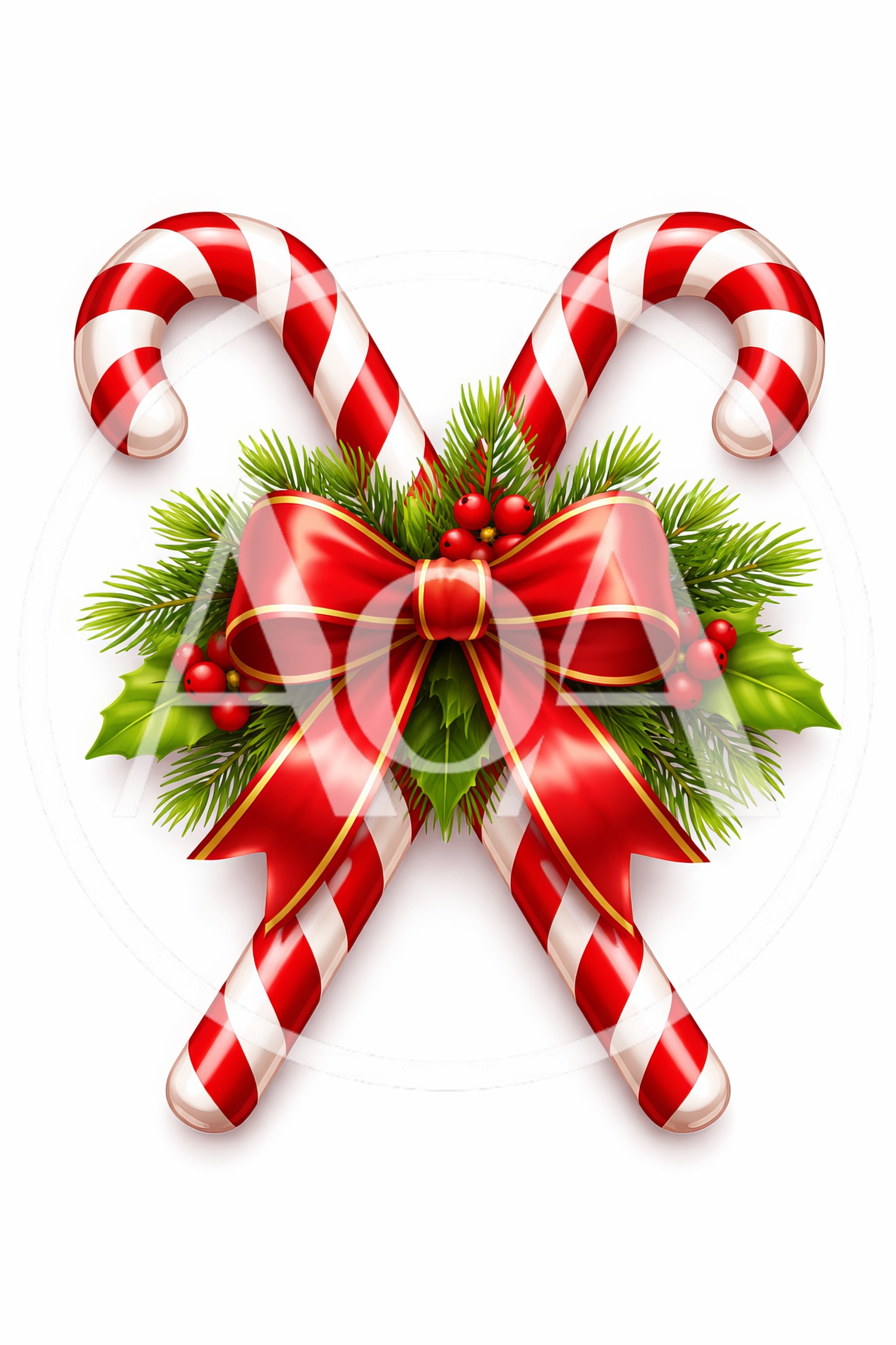Crossed Candy Canes With Red Bow And Holly