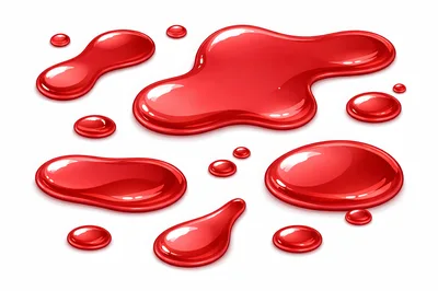 Red Liquid Splashes and Droplets on White Background
