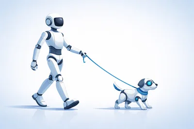 Humanoid Robot Walking A Robotic Puppy
