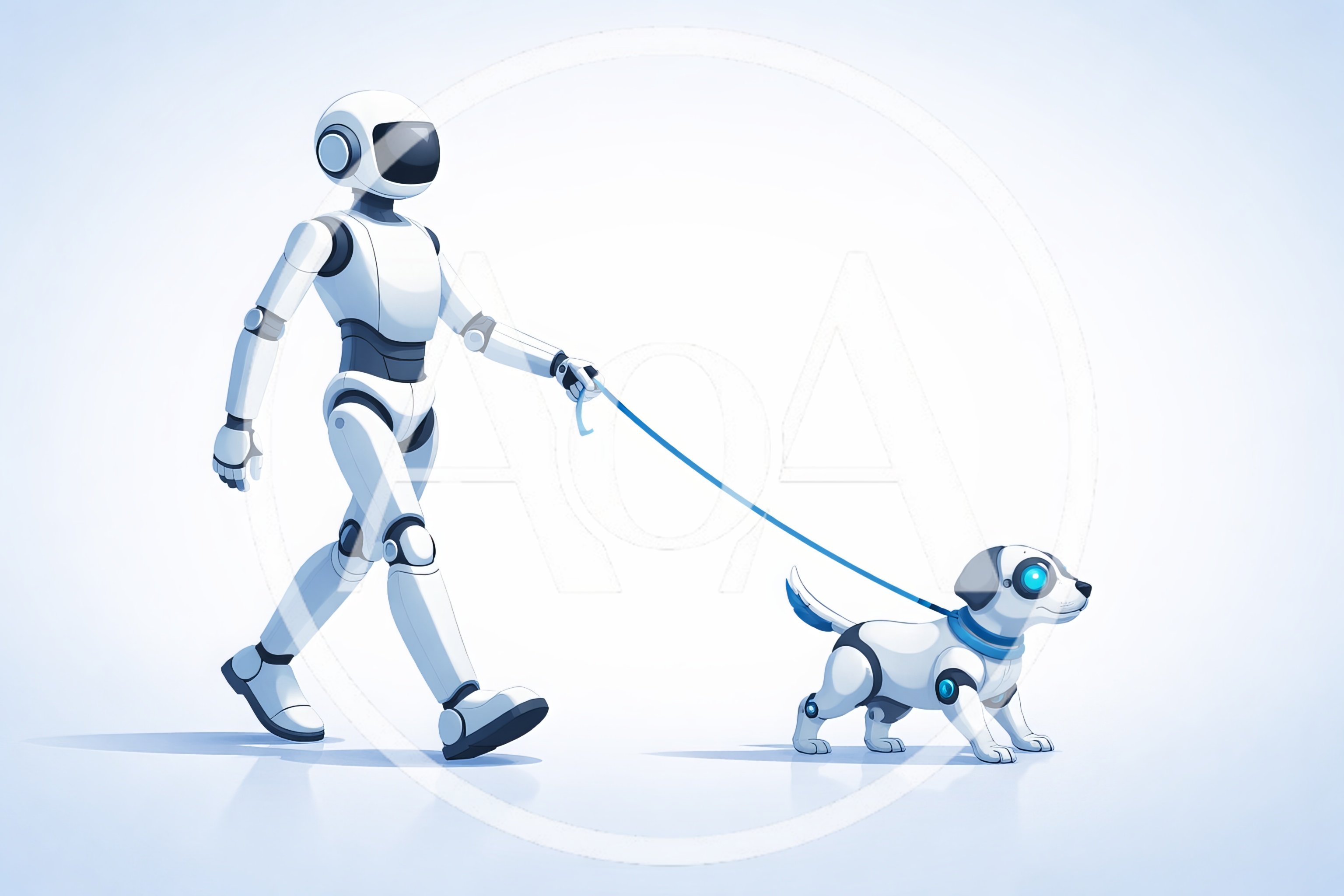 Humanoid Robot Walking A Robotic Puppy