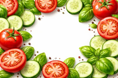 Fresh Tomato Cucumber and Basil Salad Ingredients Frame