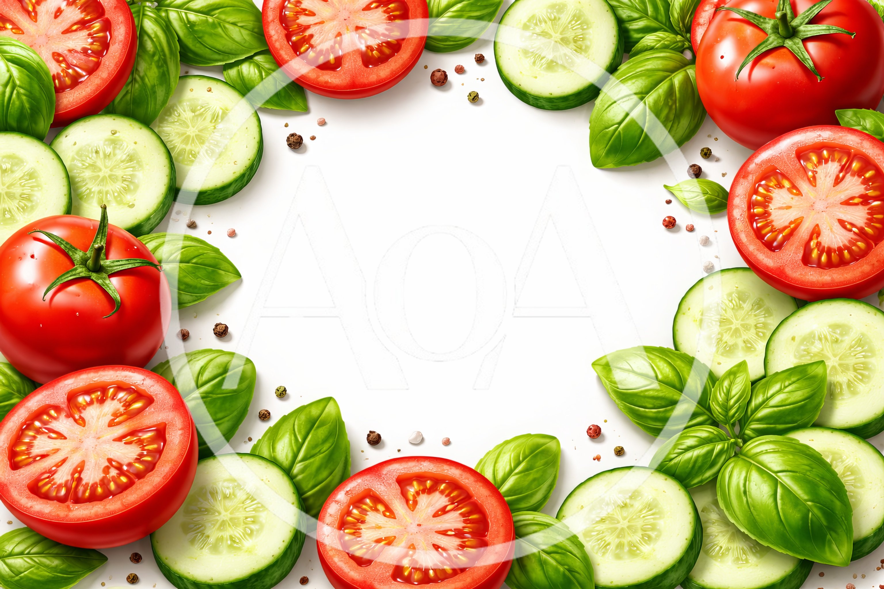 Fresh Tomato Cucumber and Basil Salad Ingredients Frame