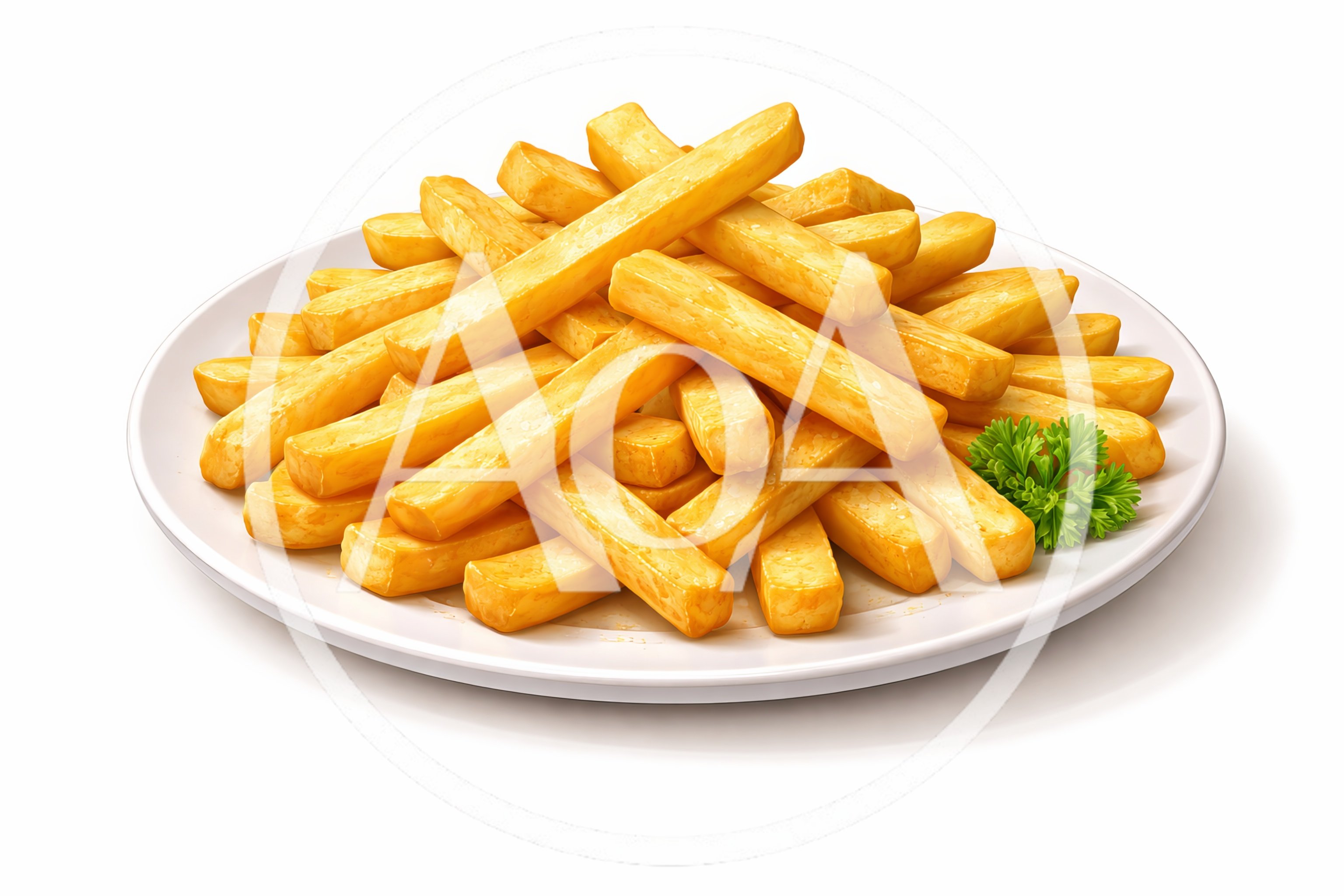 Golden Crispy French Fries Served On A White Plate