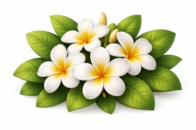 White Plumeria Flowers With Green Leaves