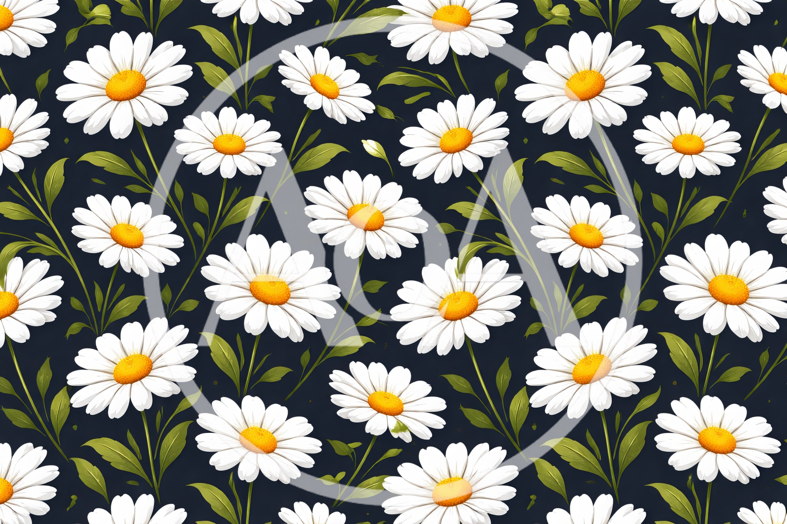 Seamless Pattern Of White Daisy Flowers On Dark Background