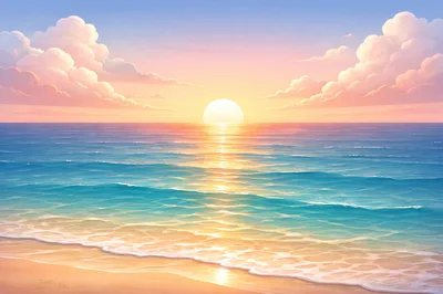 Serene Sunset Over A Calm Tropical Ocean Beach