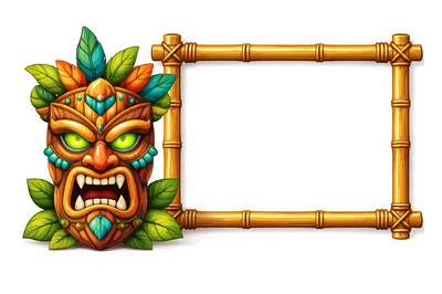 Tiki Mask With Bamboo Frame Illustration