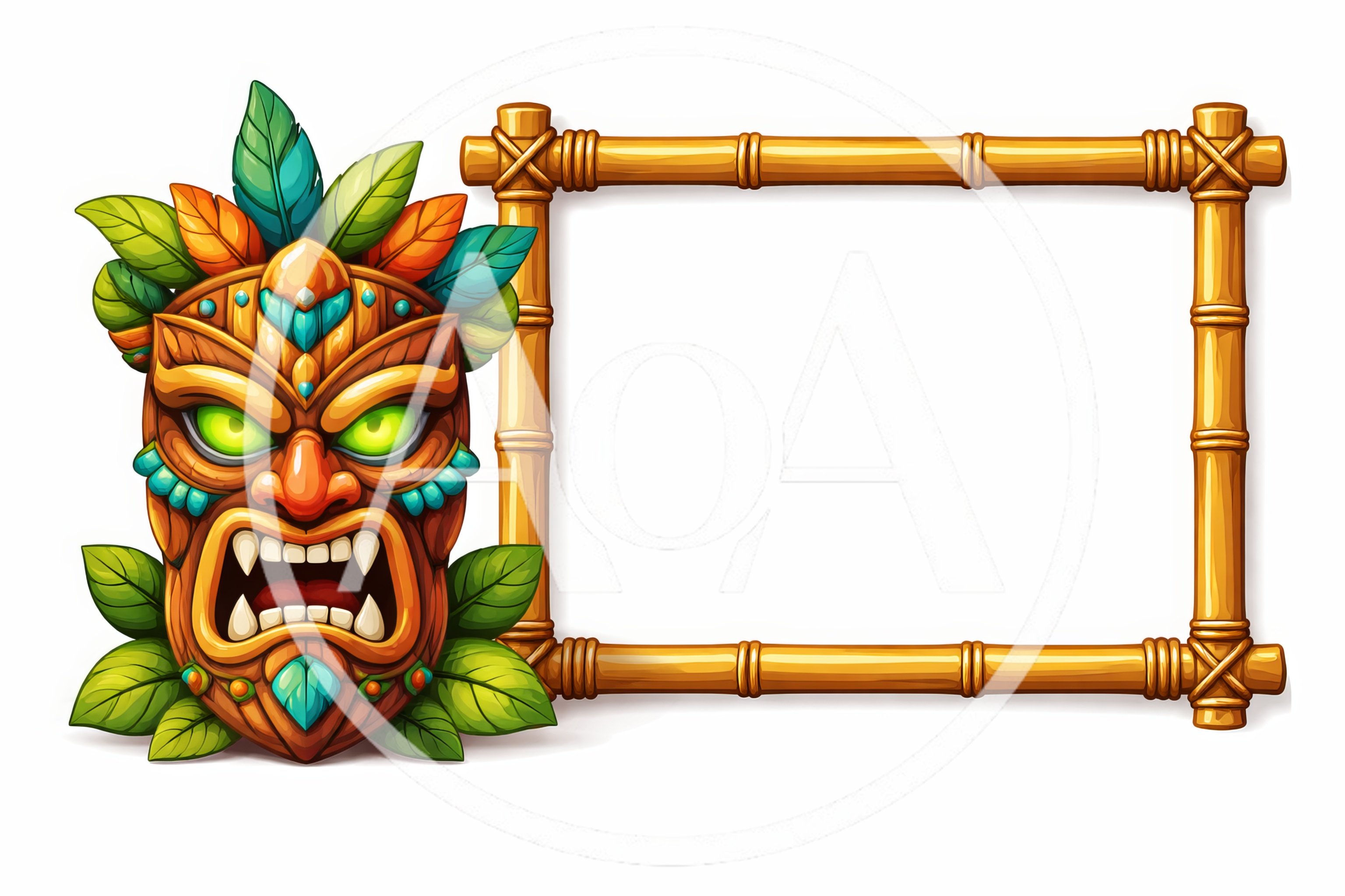 Tiki Mask With Bamboo Frame Illustration