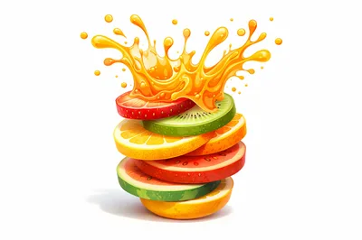 Stacked Fruit Slices With Dynamic Juice Splash