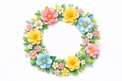 Paper Cutout Floral Wreath With Colorful Flowers