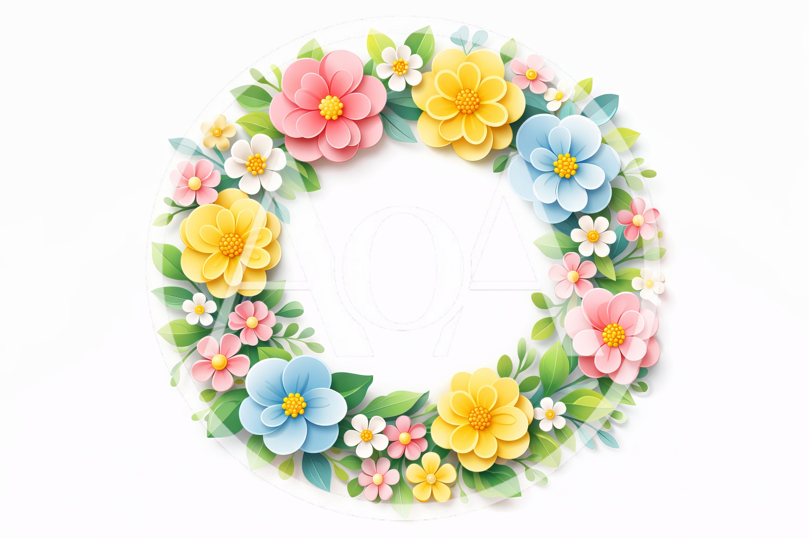Paper Cutout Floral Wreath With Colorful Flowers