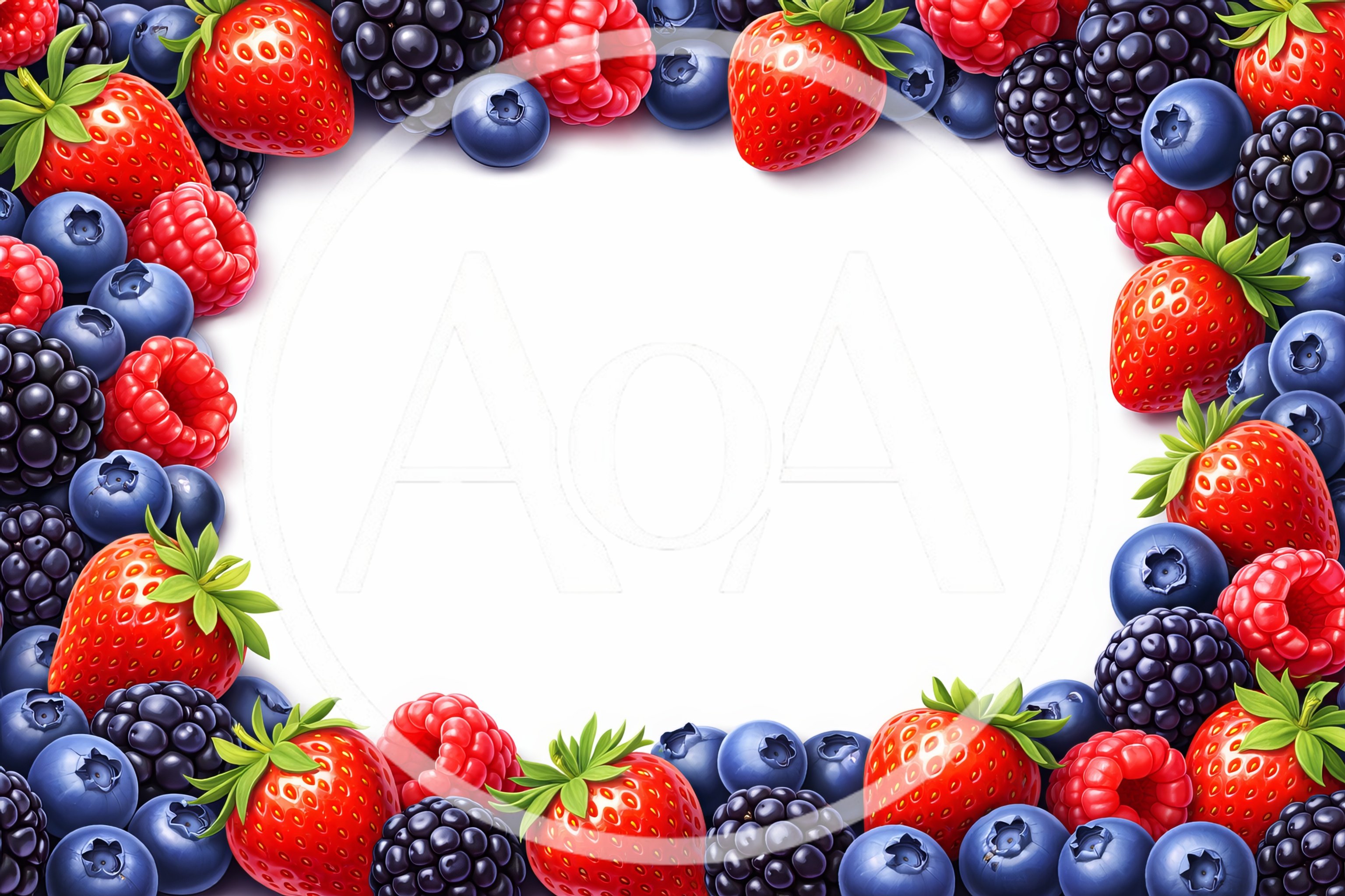 Fresh Berry Fruit Border Frame on White Background