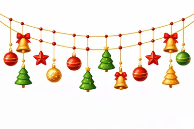 Christmas Ornaments Hanging on Decorative Strings