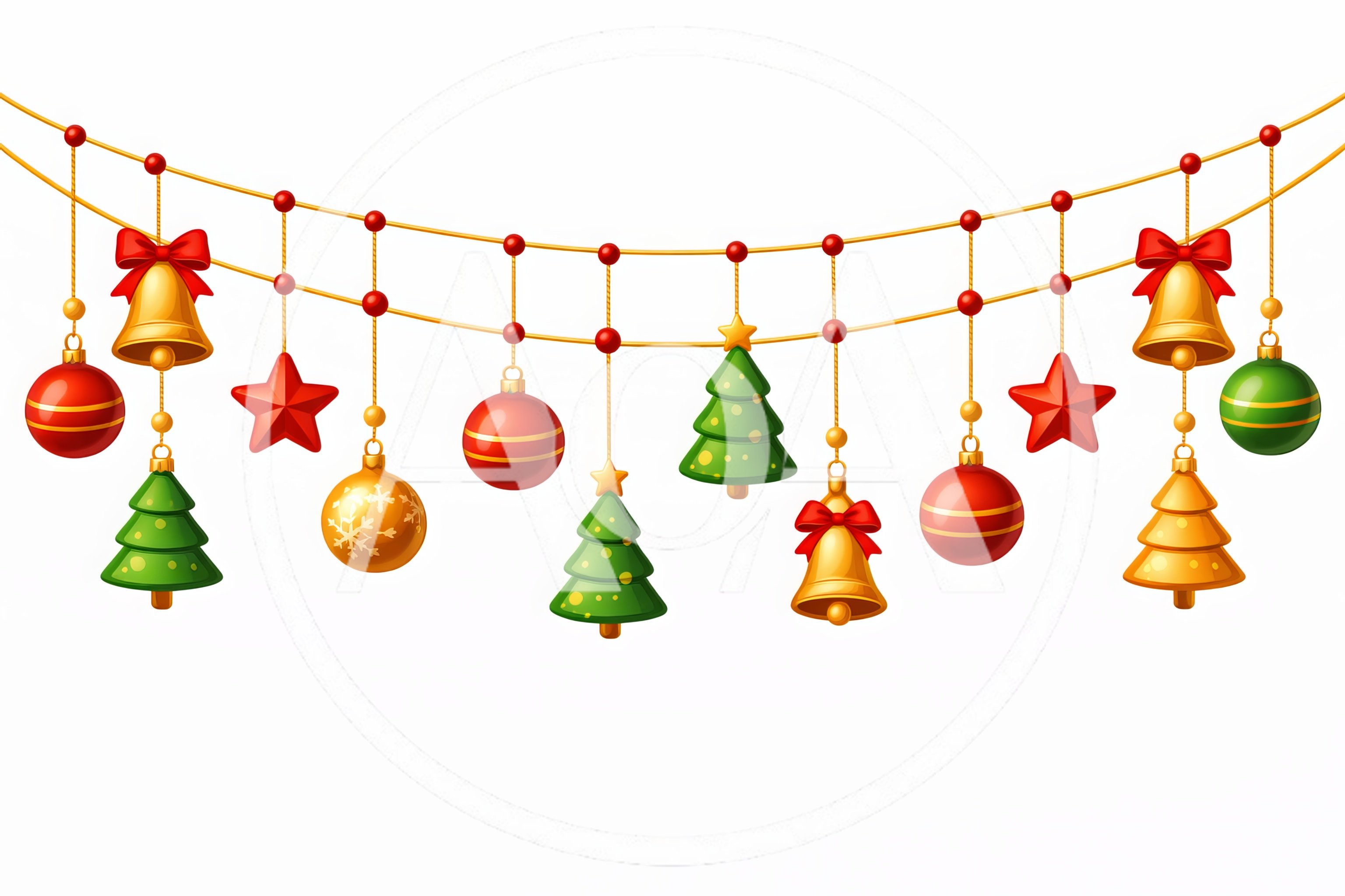 Christmas Ornaments Hanging on Decorative Strings
