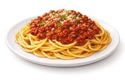 Spaghetti Bolognese with Meat Sauce on White Plate