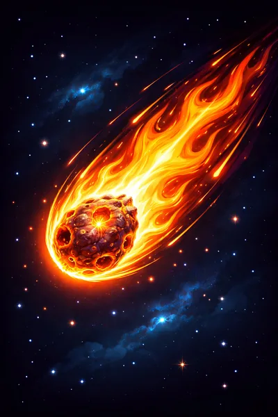 Burning Asteroid Streaking Through Deep Space