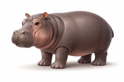 Cute Baby Hippopotamus Standing On White Background