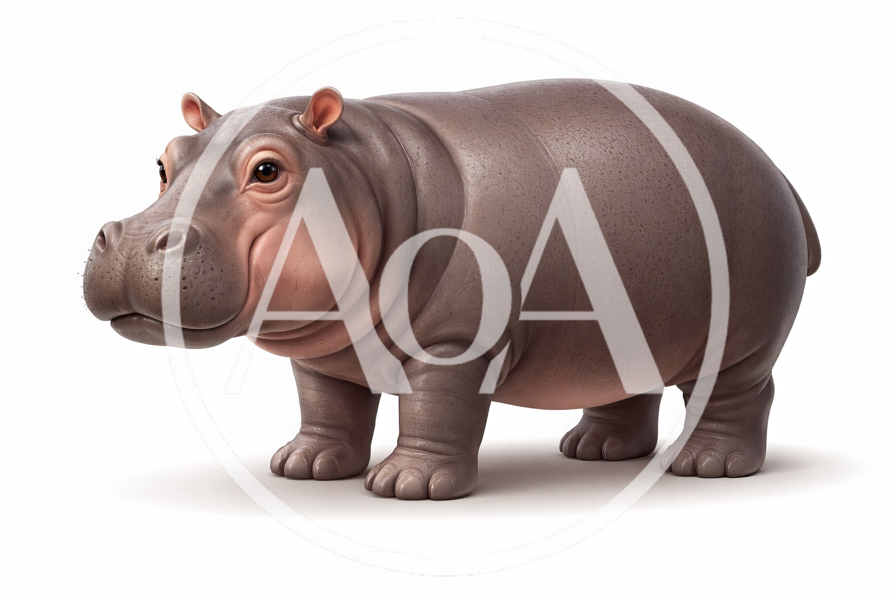 Cute Baby Hippopotamus Standing On White Background