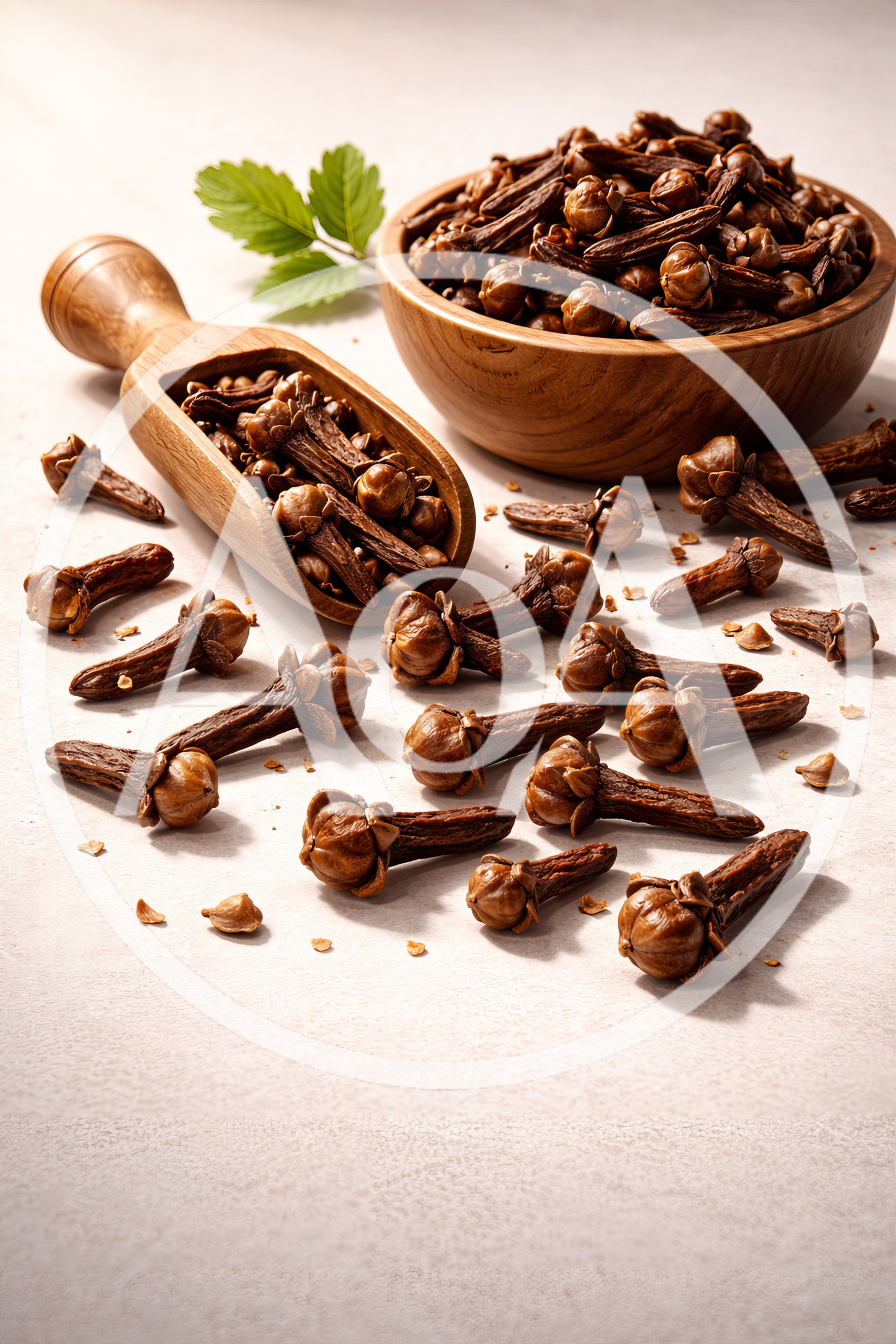 Dried Whole Cloves in Wooden Bowl and Scoop
