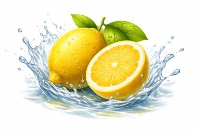 Fresh Lemons Splashing In Clear Water