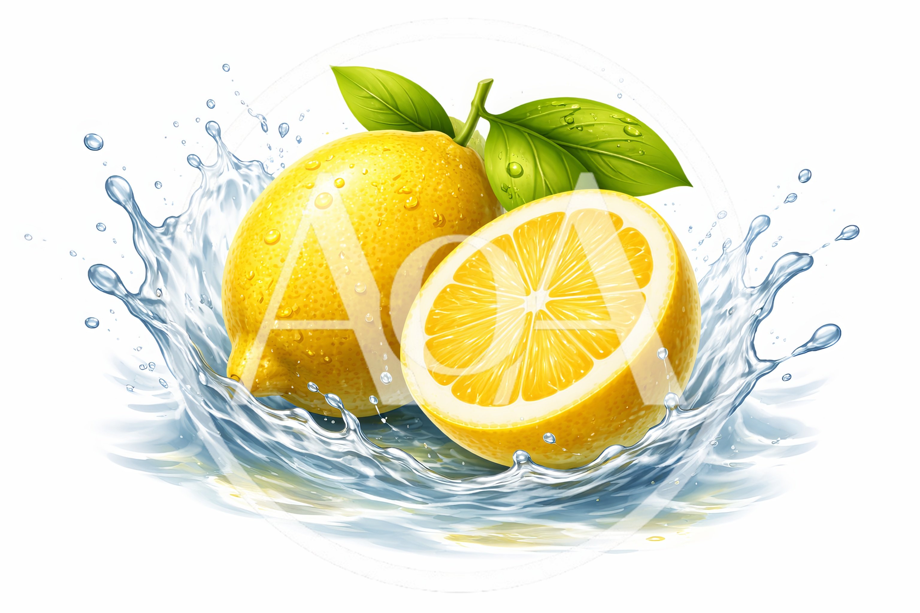 Fresh Lemons Splashing In Clear Water