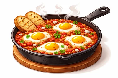 Shakshuka With Poached Eggs In A Cast Iron Skillet