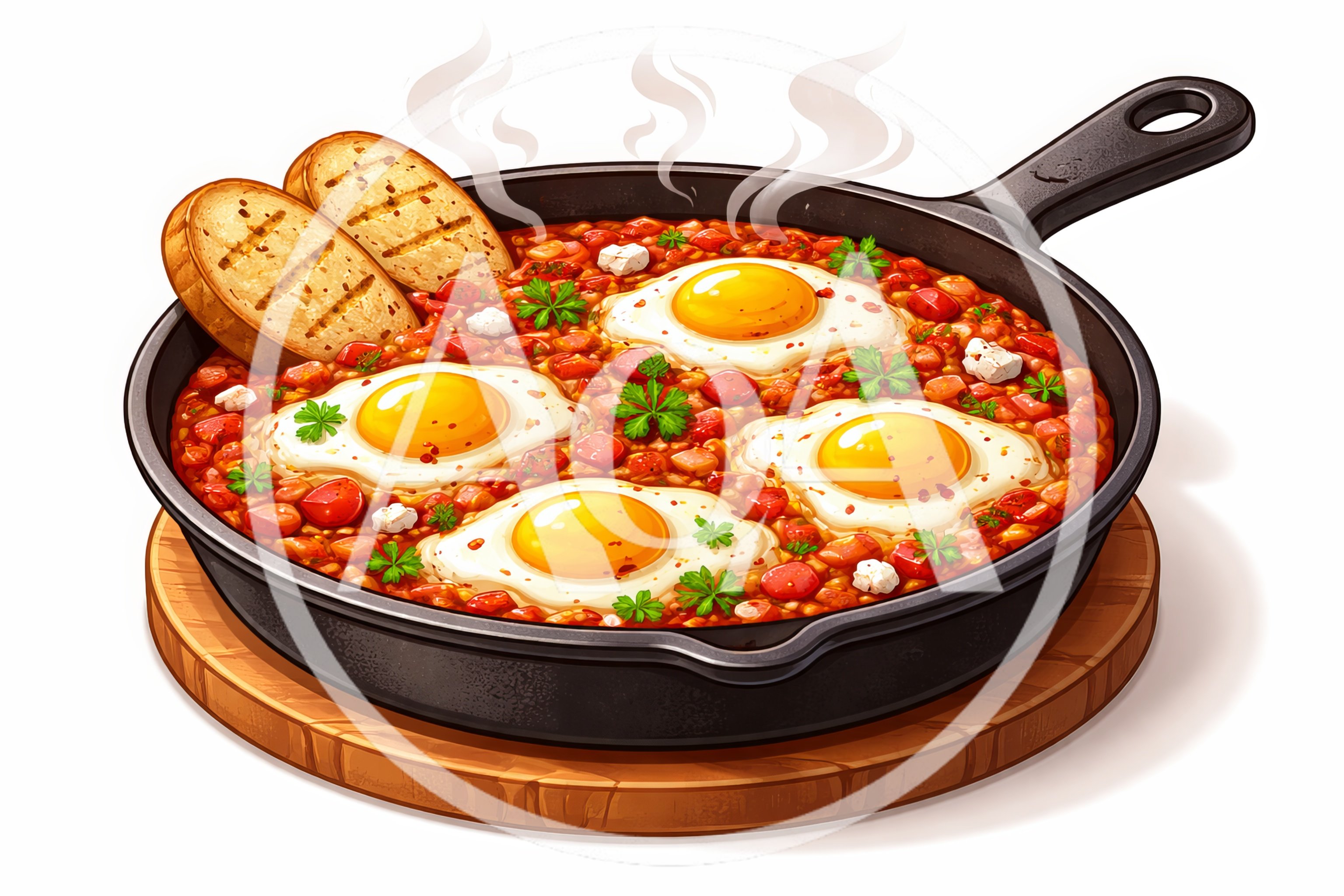 Shakshuka With Poached Eggs In A Cast Iron Skillet