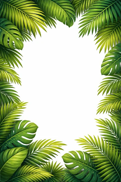 Tropical Palm Leaf Border Frame On White Background