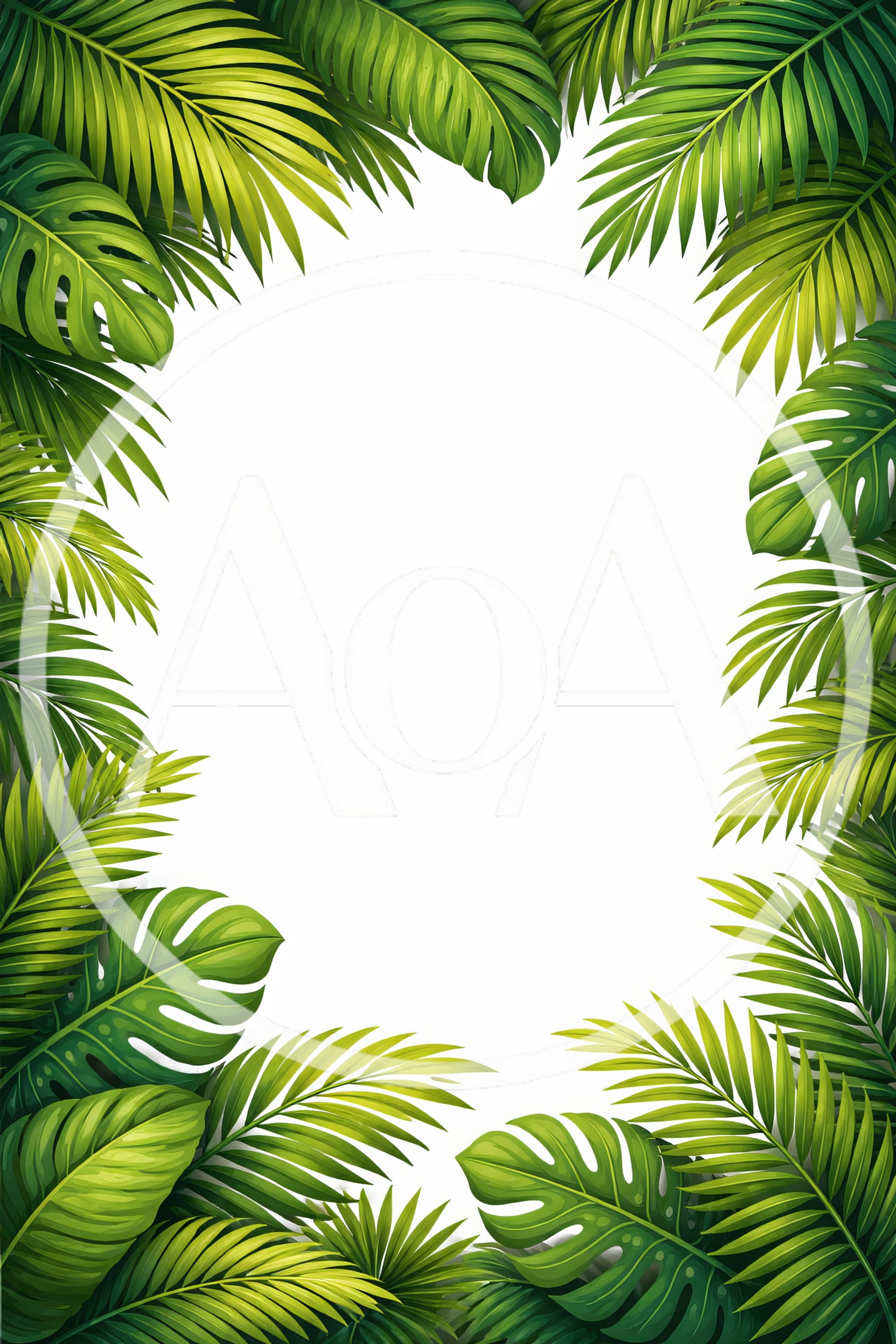 Tropical Palm Leaf Border Frame On White Background