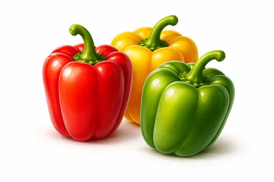 Three Fresh Bell Peppers In Red Yellow And Green