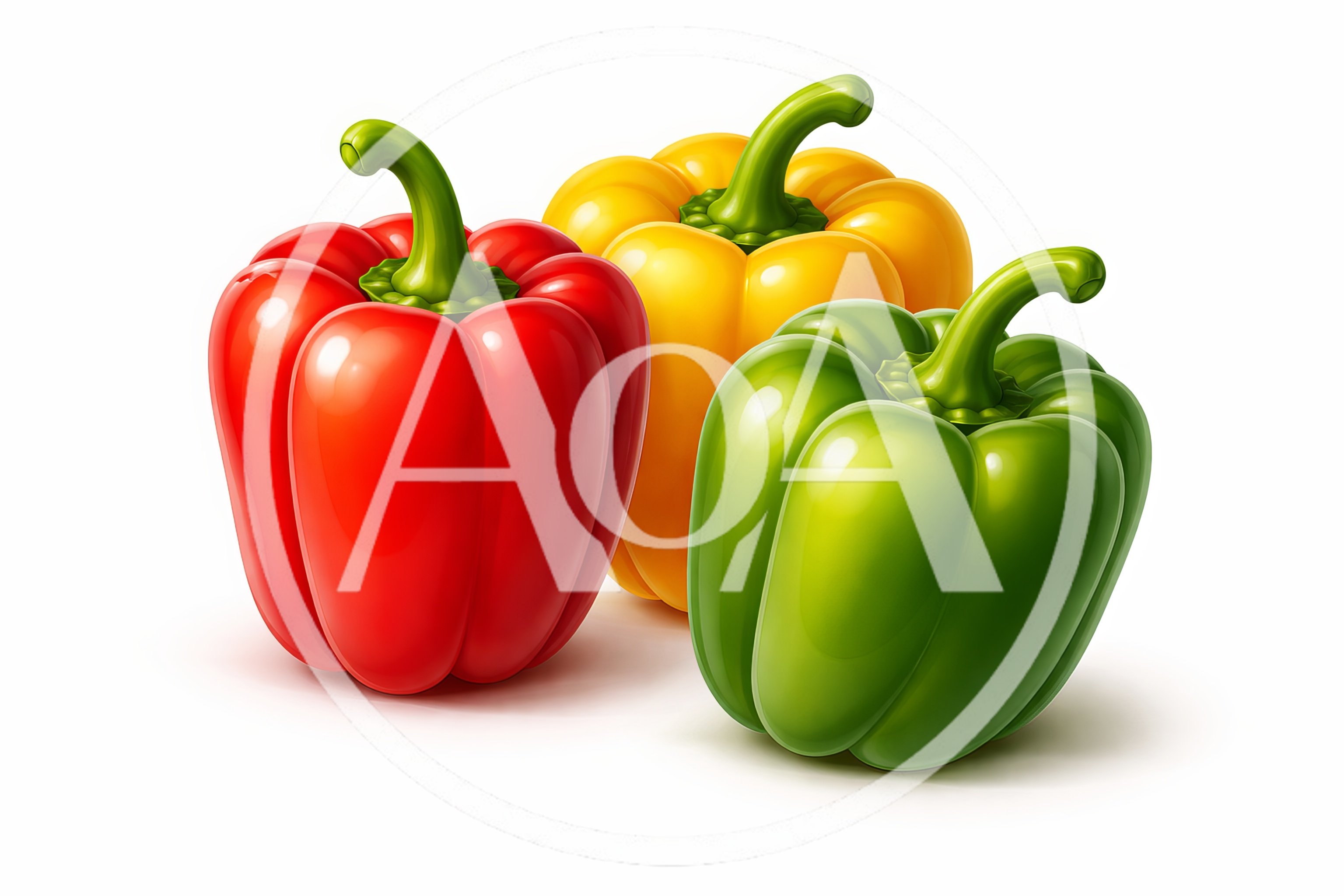 Three Fresh Bell Peppers In Red Yellow And Green