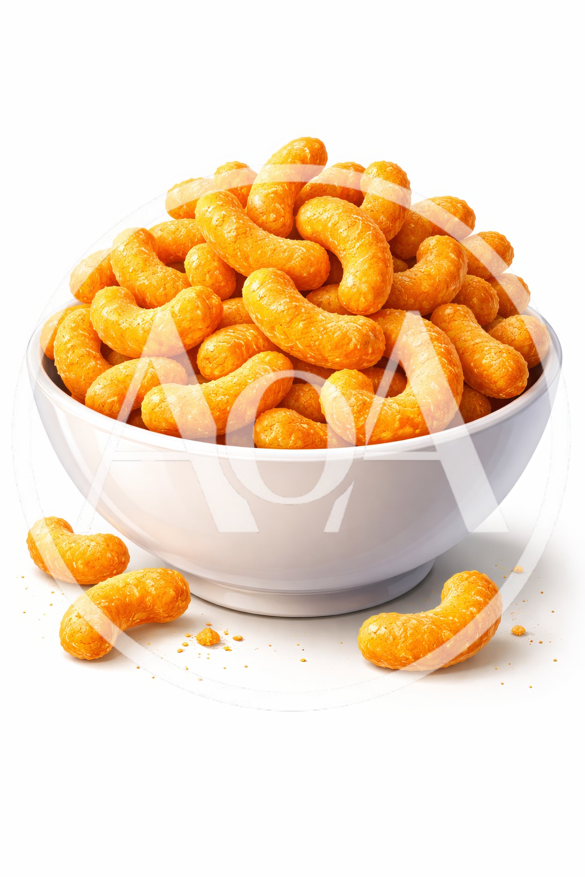 Bowl Of Crunchy Cheese Puffs On White Background