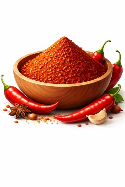 Wooden Bowl Filled With Red Chili Powder