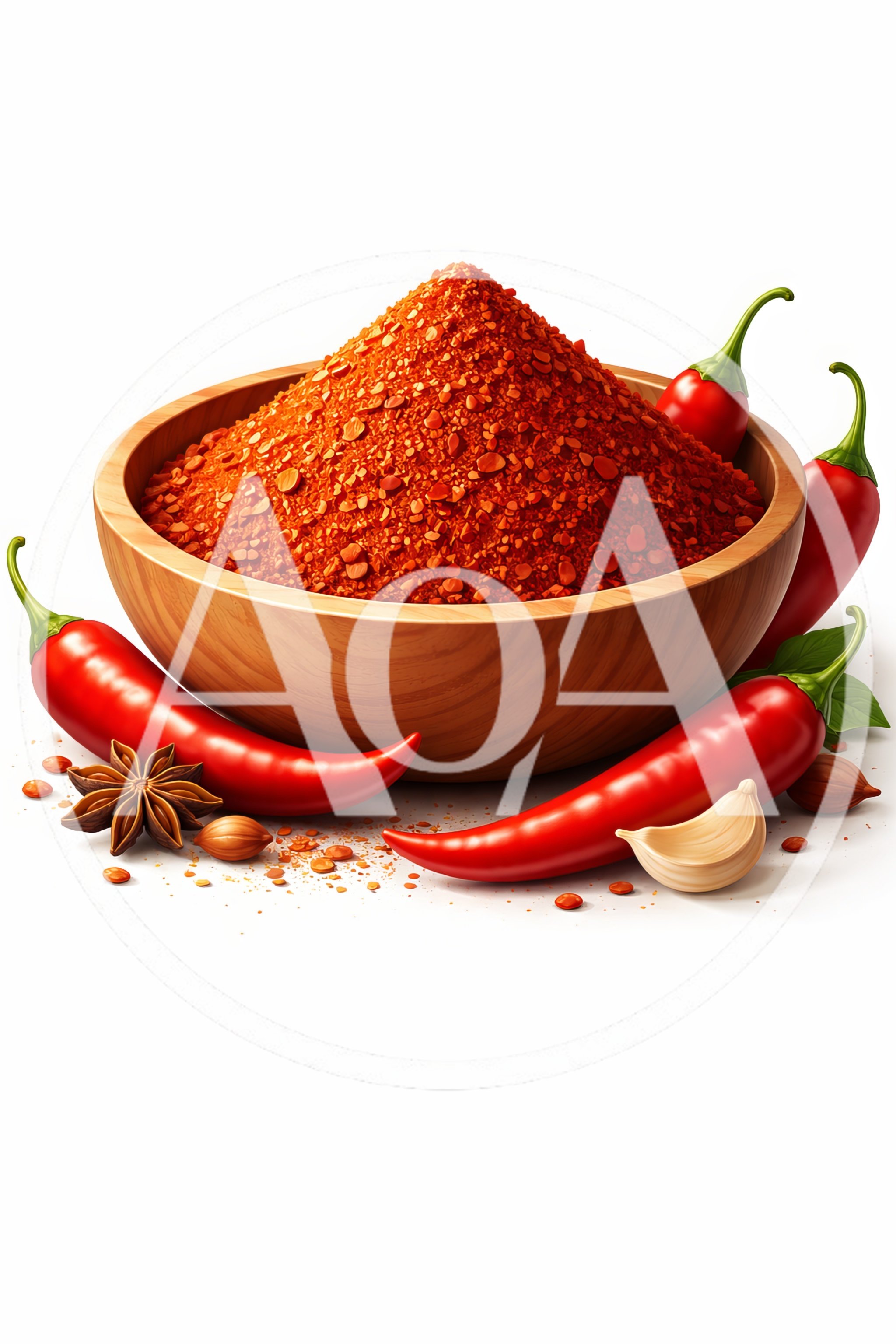 Wooden Bowl Filled With Red Chili Powder
