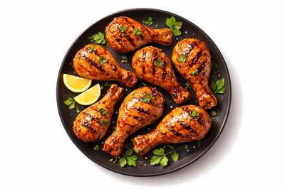 Grilled Chicken Drumsticks On A Black Plate