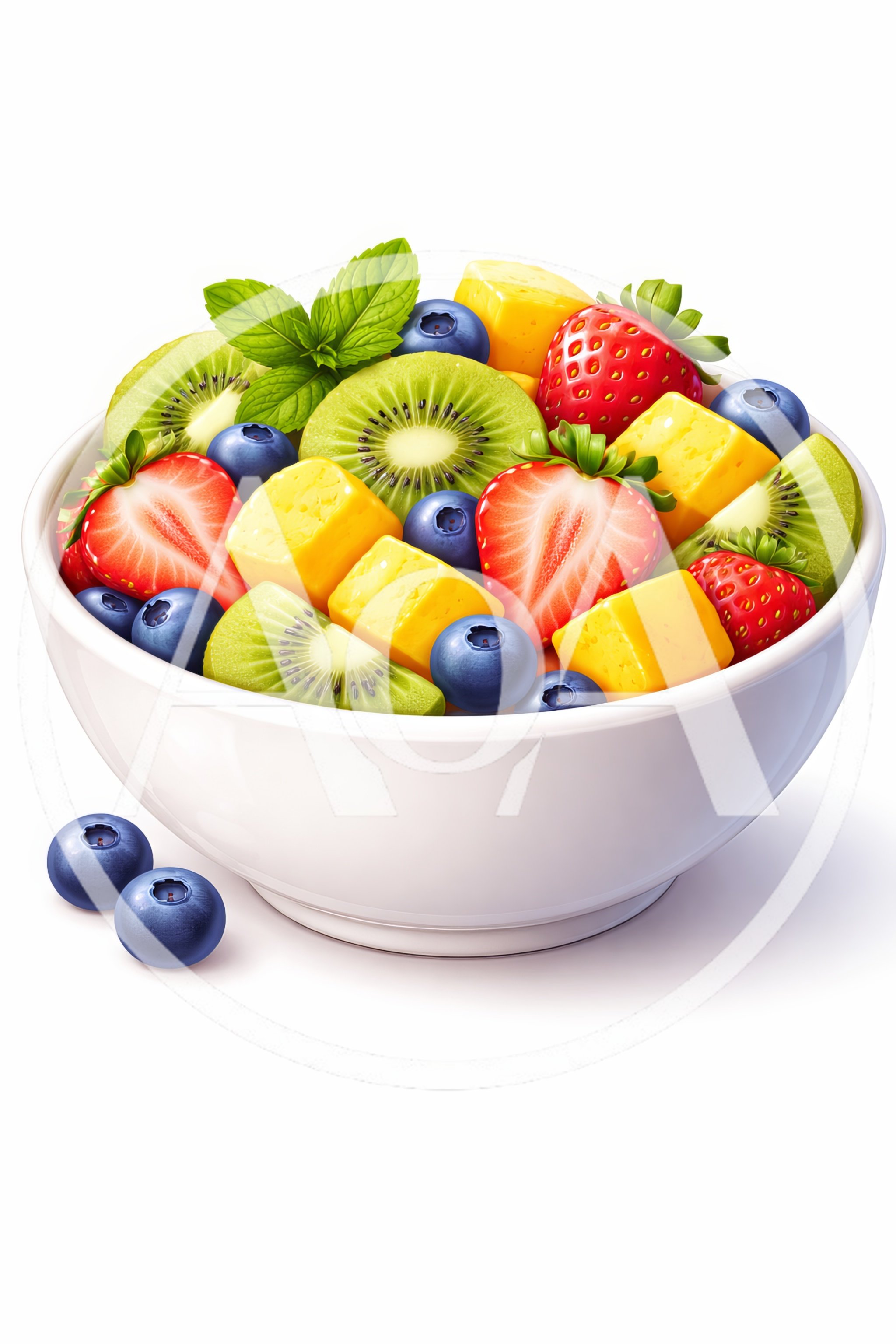 Fresh Fruit Salad In A White Bowl