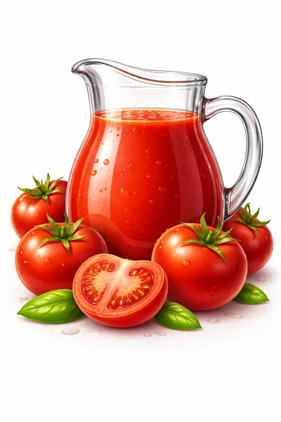 Fresh Tomato Juice In A Glass Pitcher