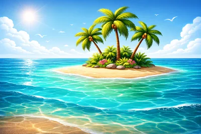 Tropical Island With Palm Trees In The Ocean