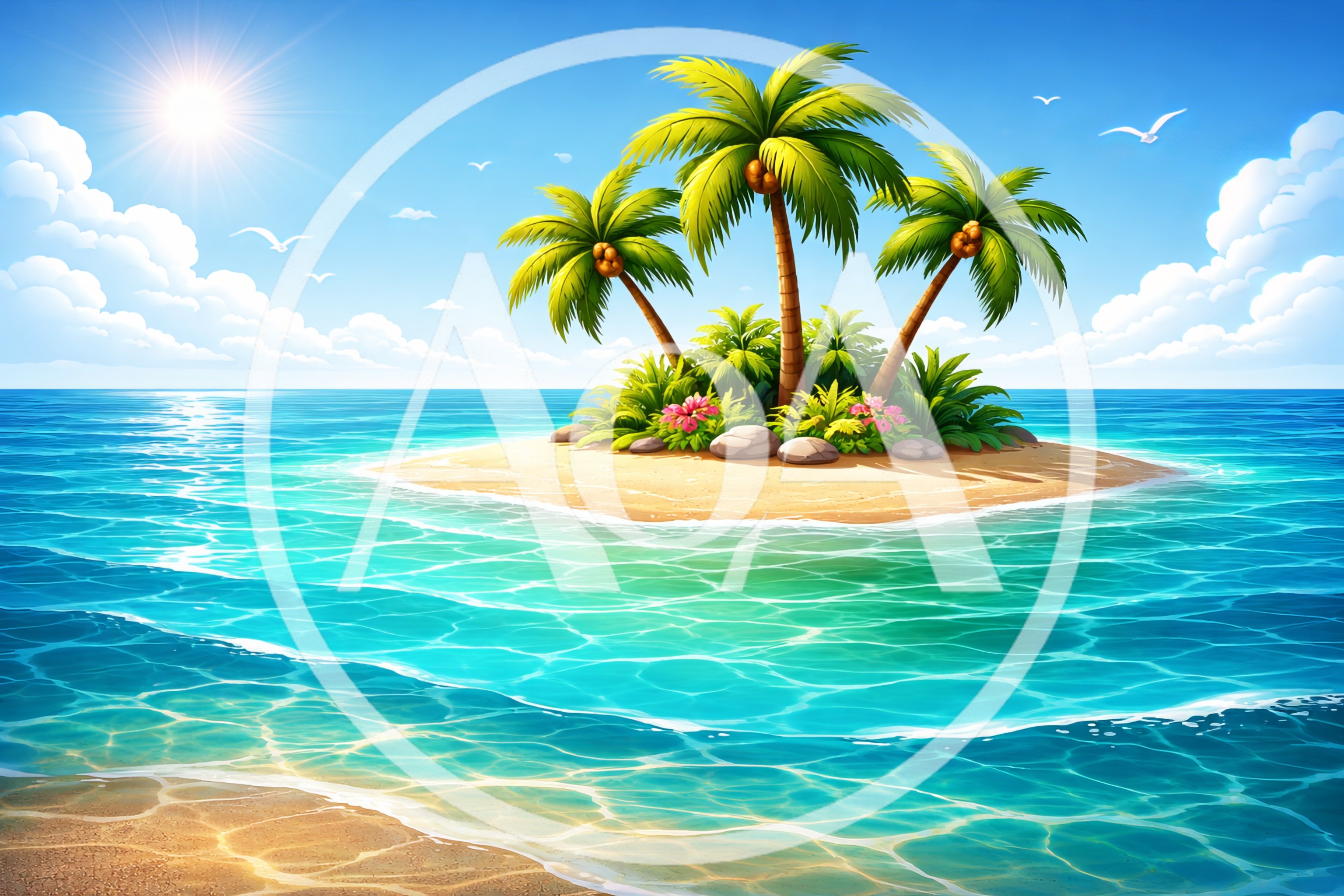 Tropical Island With Palm Trees In The Ocean