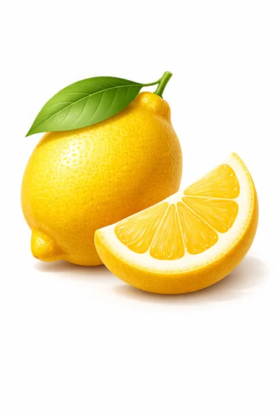 Whole Lemon With Leaf And A Fresh Slice