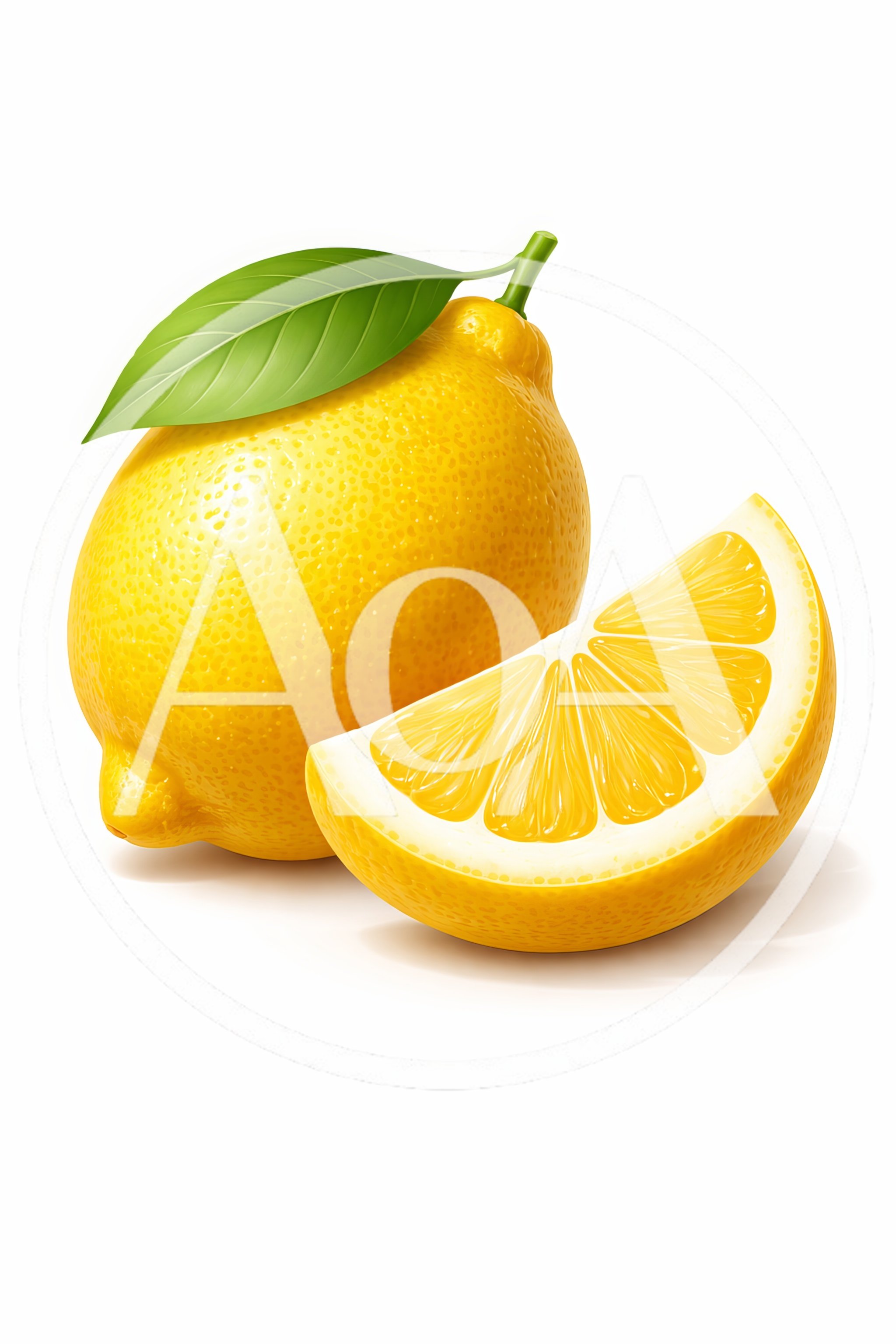 Whole Lemon With Leaf And A Fresh Slice
