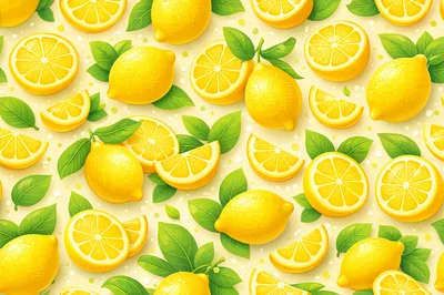 Seamless Pattern Of Fresh Lemons And Green Leaves
