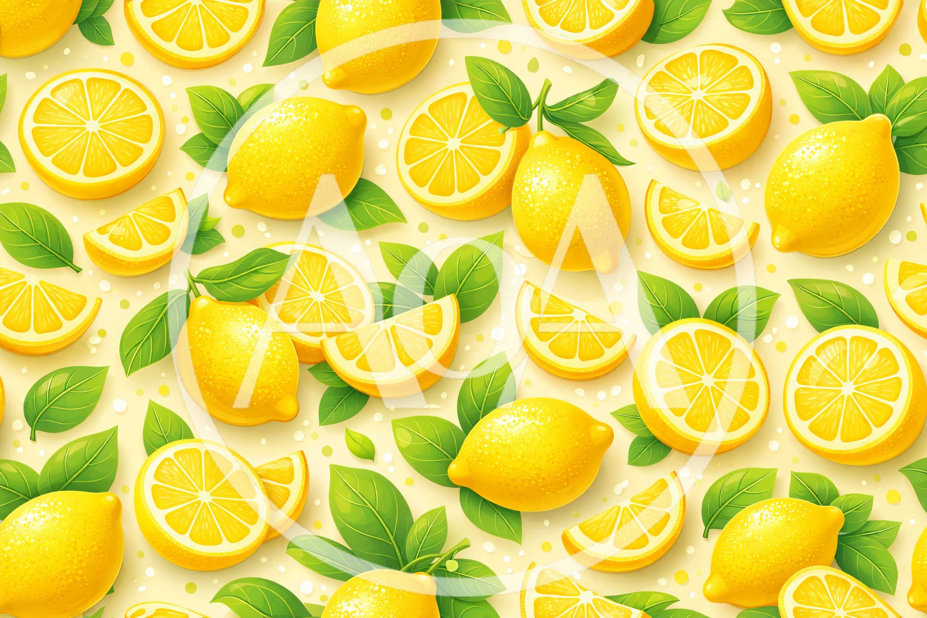 Seamless Pattern Of Fresh Lemons And Green Leaves
