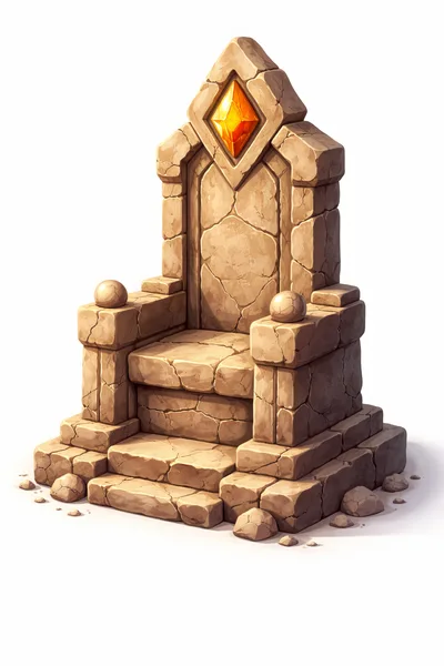 Ancient Stone Throne With Glowing Amber Gemstone