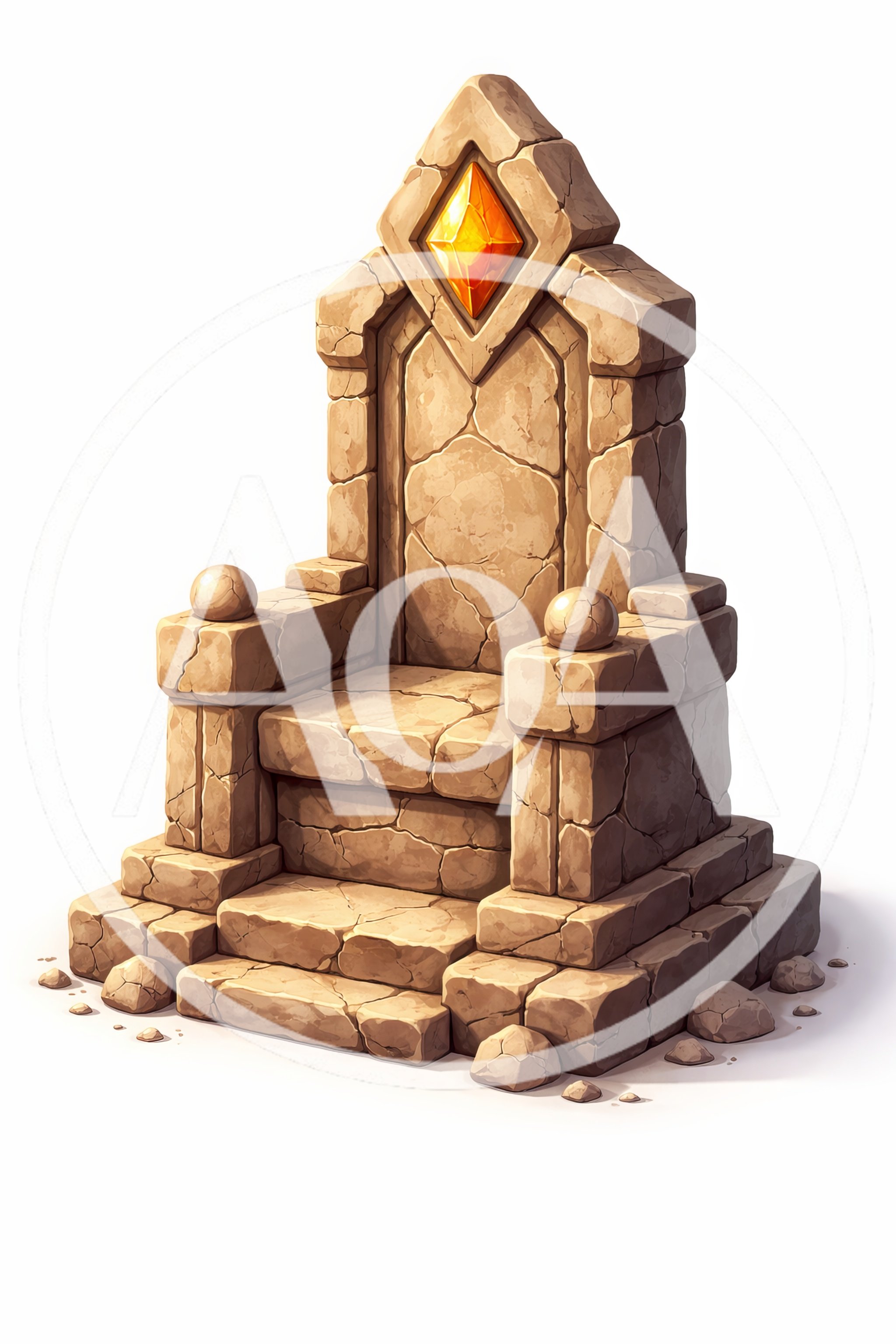 Ancient Stone Throne With Glowing Amber Gemstone