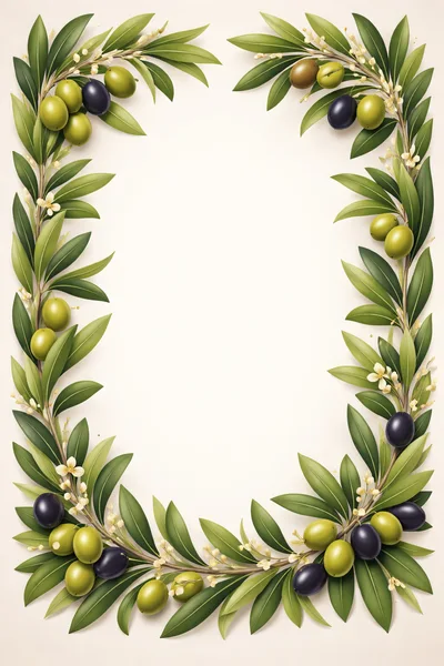 Olive Branch Border Frame With Ripe Olives