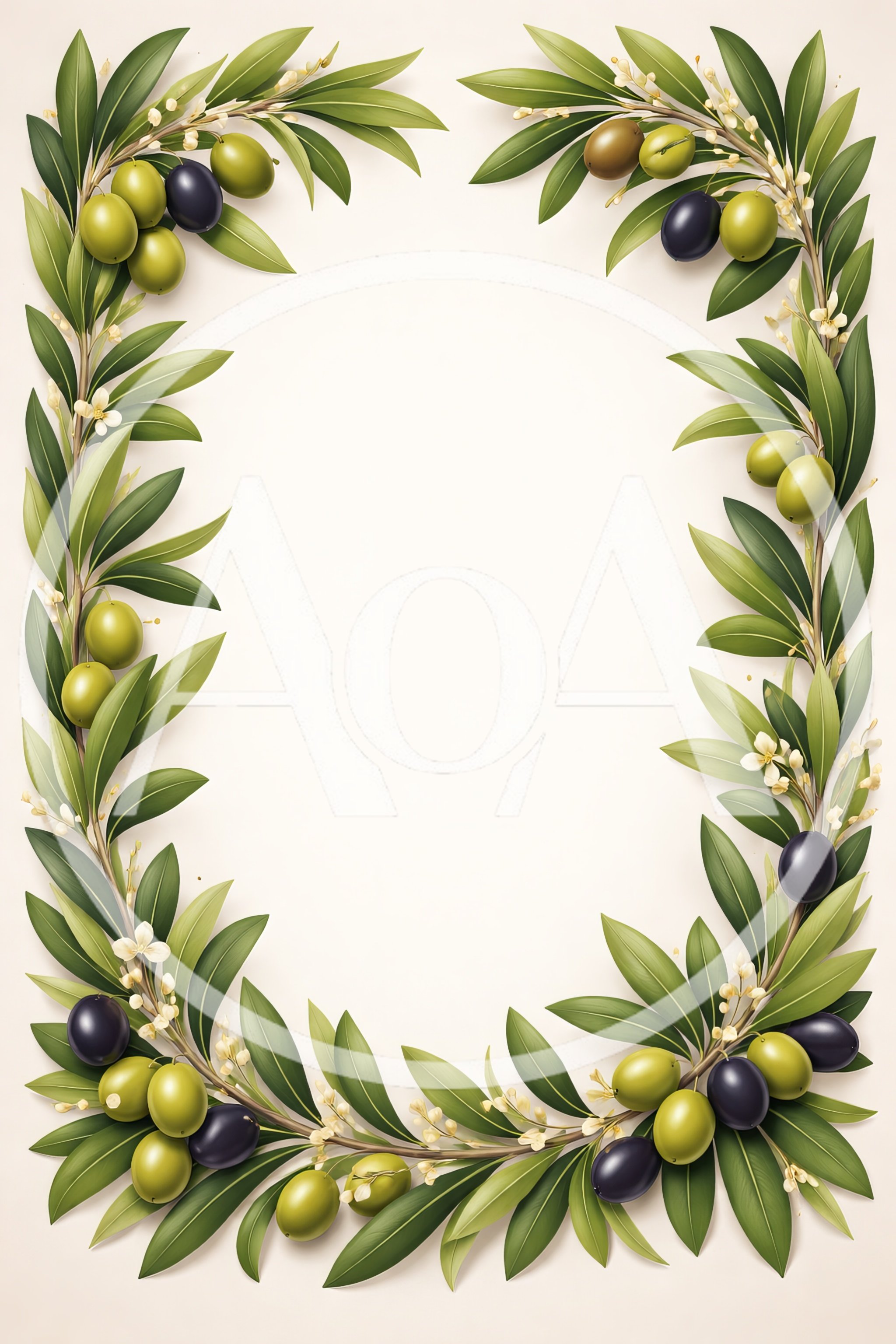 Olive Branch Border Frame With Ripe Olives